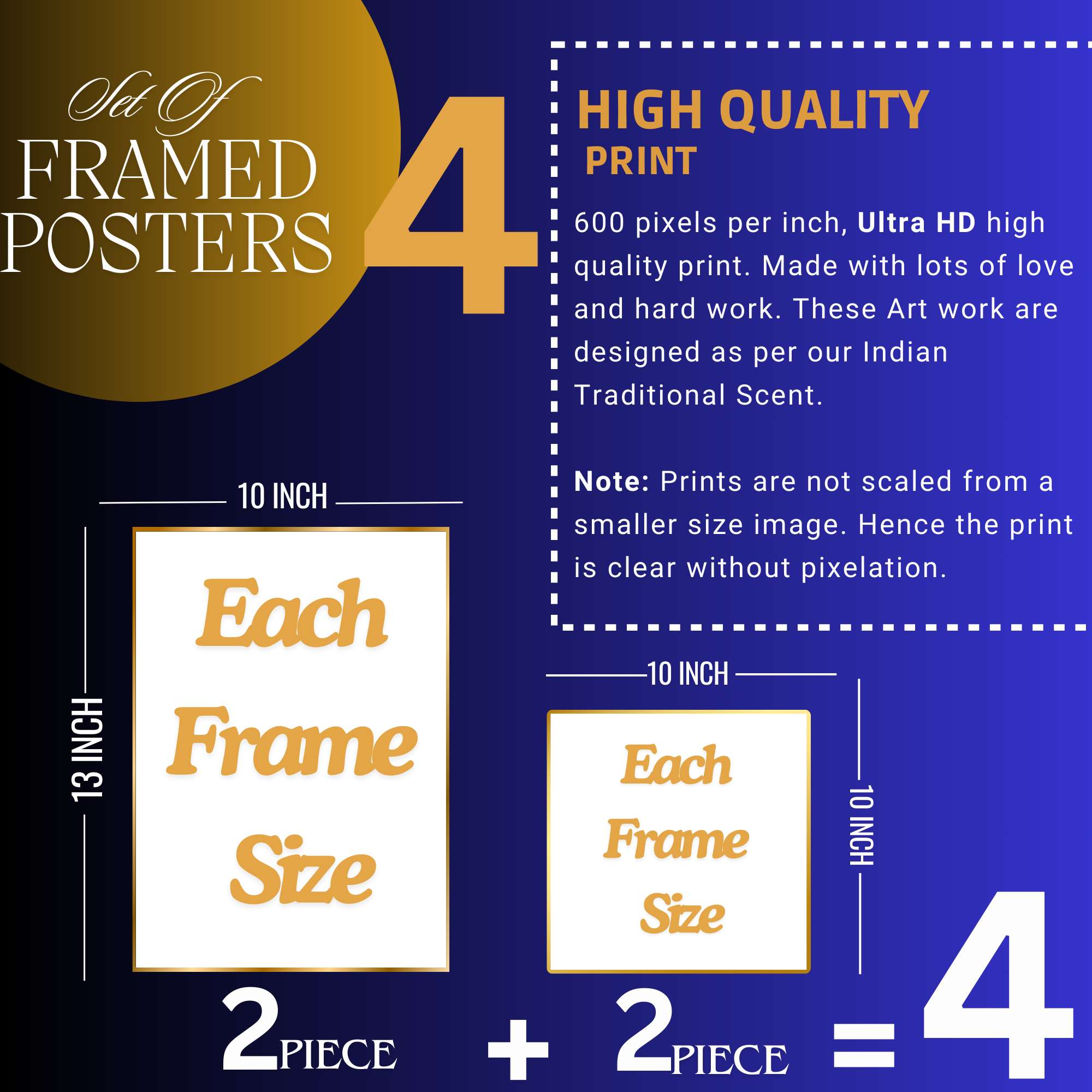 Set of Four Wall Paintings for Wall Dacoration Golden Framed Wall Paintings for Living Room & Bedroom Wall Art for Home Decoration & Office Wall Décor (13x10 inch CH-GD4-1) - Image 2