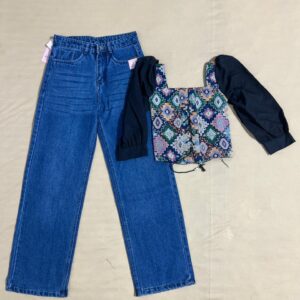 Corset Top And Denim Jeans Combo(**Free Size Top)