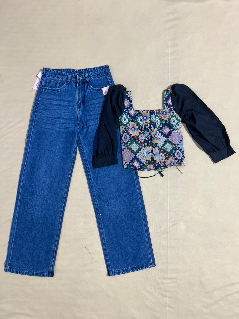 Corset Top And Denim Jeans Combo(**Free Size Top)
