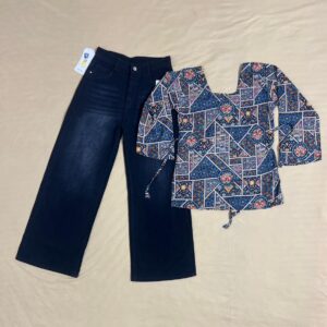 Printed Ethnic Short Kurti And Denim Jeans Combo(**Free Size Adjustable Kurti )