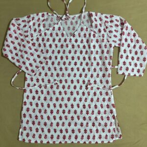 Women’s Cotton Printed Top/Kurti-style tunic with a V-neck, Tie-Up Detail (**Adjustable)